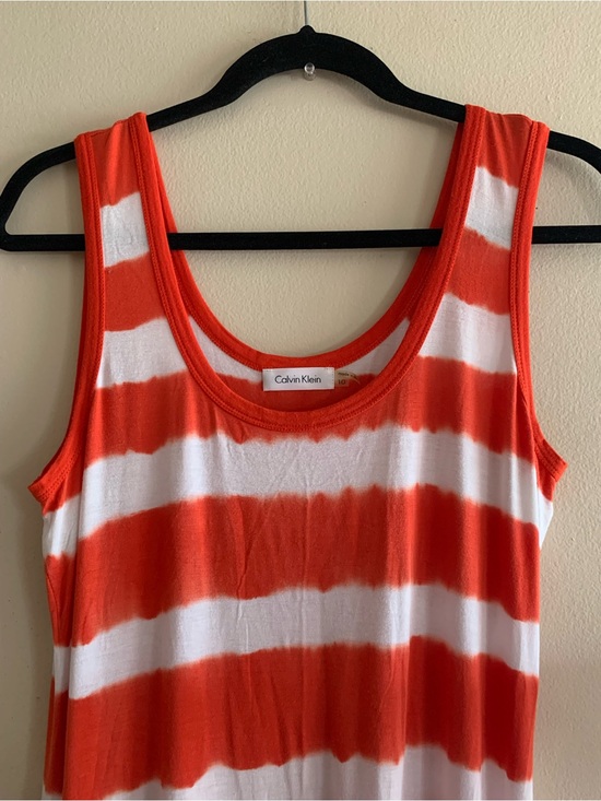 Calvin Klein Dresses & Skirts - 🍊CK Calvin Klein Maxi Dress Sundress Orange & White Striped Tie Dye Style